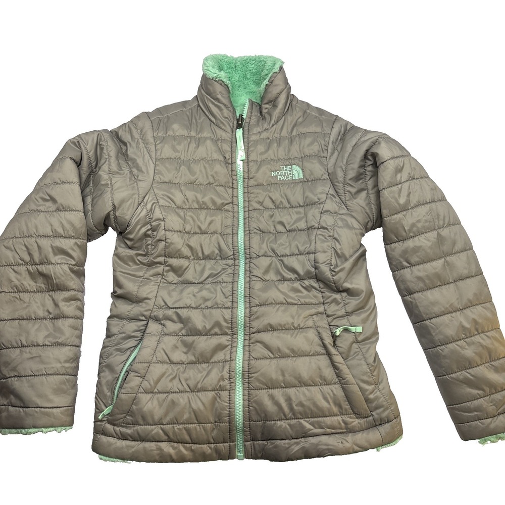 The North Face Jacket Girl Green Gray Mossbud Reversible Medium (10/12)‎